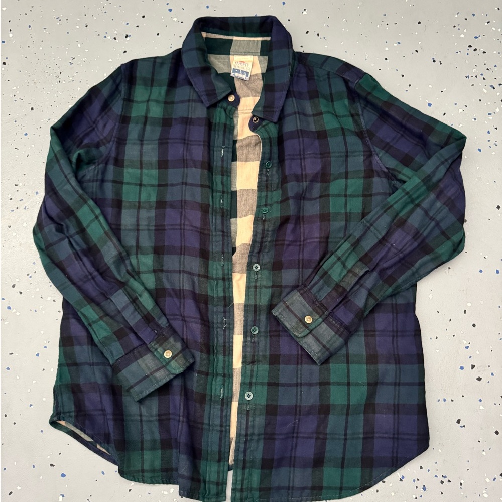 Faherty Reversible Plaid Green and Blue/Green and Beige Women’s Button Down